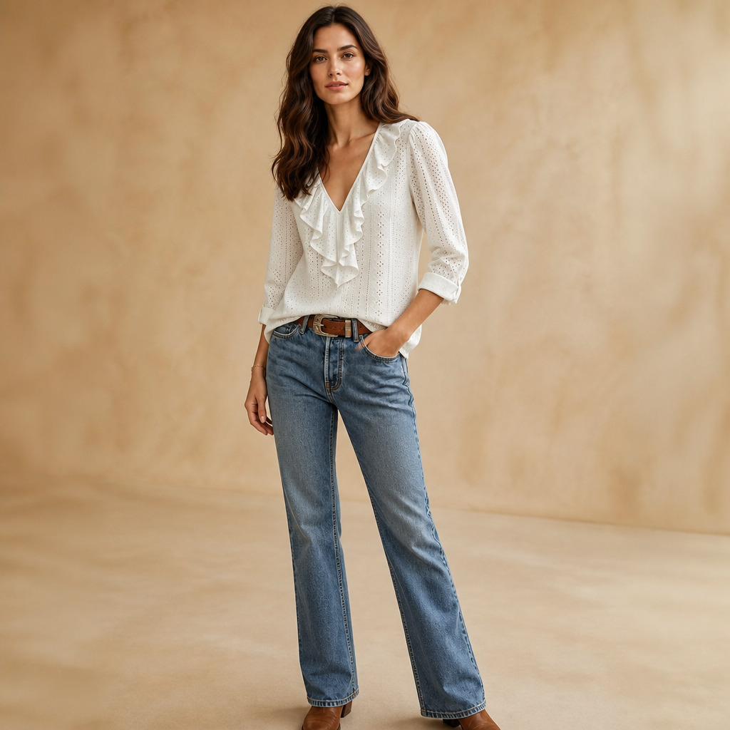 Wearbella – Ruffle V-Neck Long Sleeve Blouse