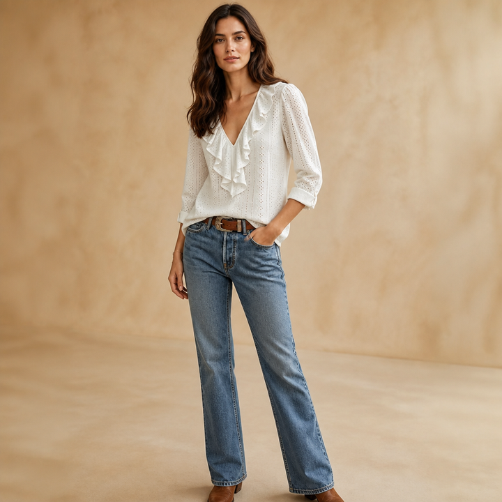Wearbella – Ruffle V-Neck Long Sleeve Blouse