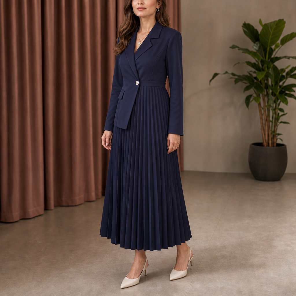 Pleat & Poise – Button-Front Pleated Midi Dress