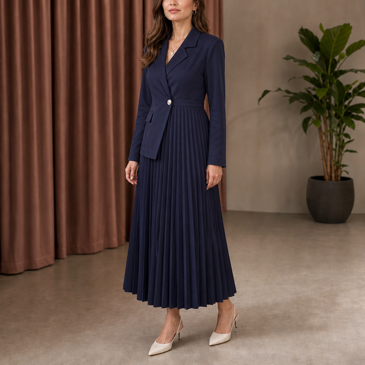 Pleat & Poise – Button-Front Pleated Midi Dress