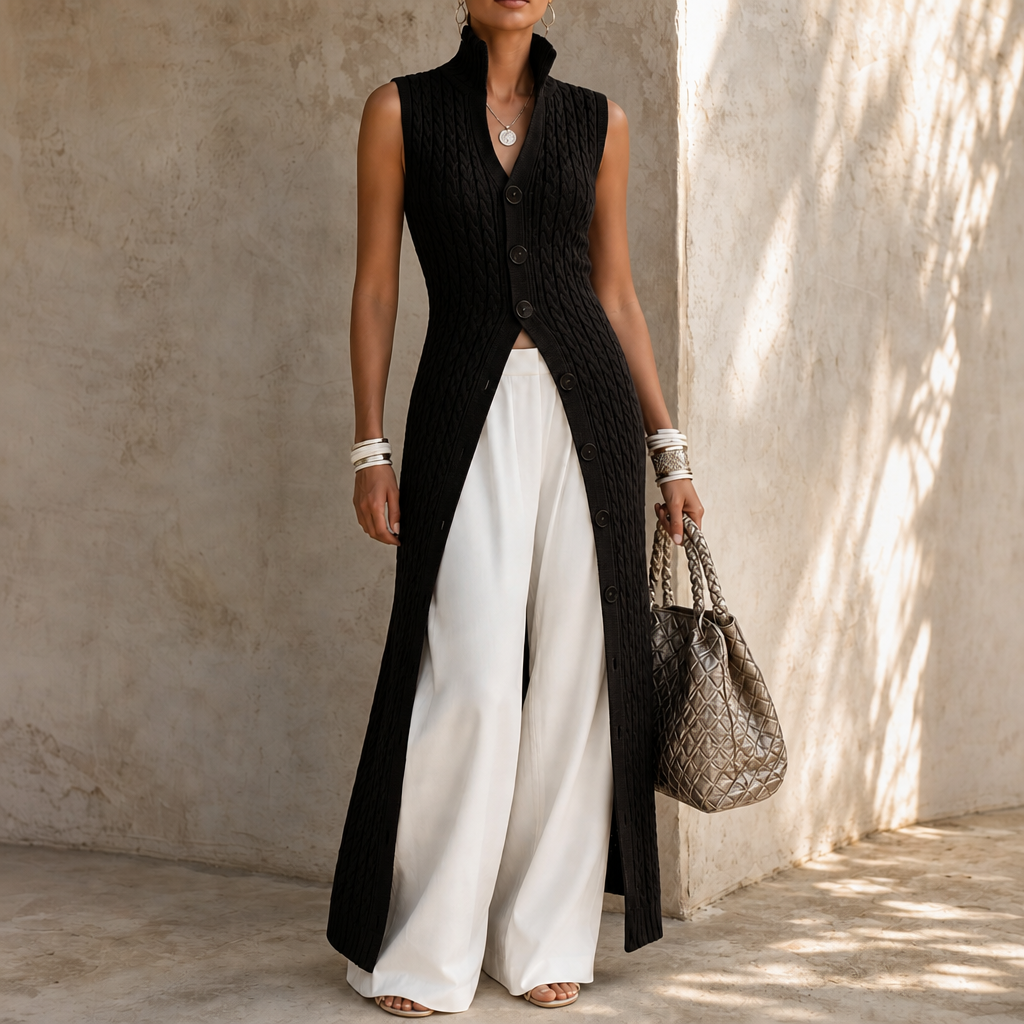 Elara Knit – Cable-Knit Longline Vest