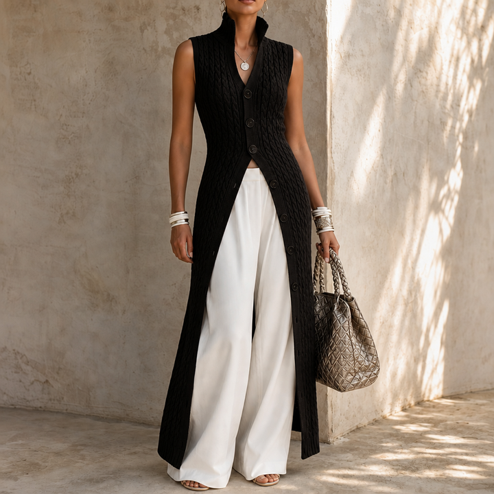 Elara Knit – Cable-Knit Longline Vest
