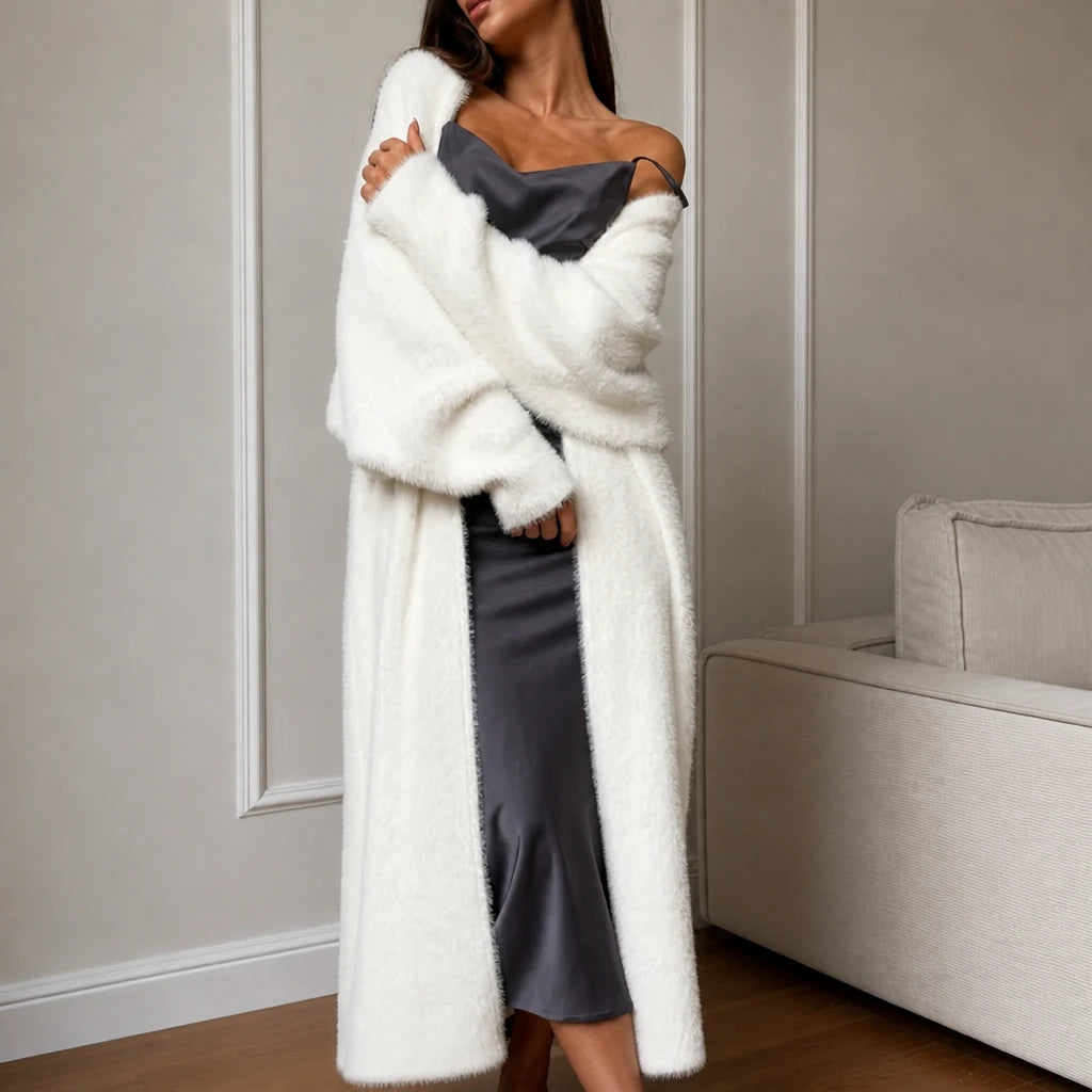 Veloura – Long Plush Faux-Mink Knit Coat