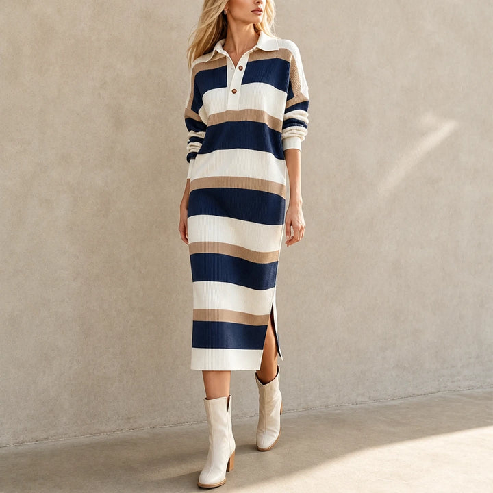 Collara – Striped Knit Polo-Collar Dress