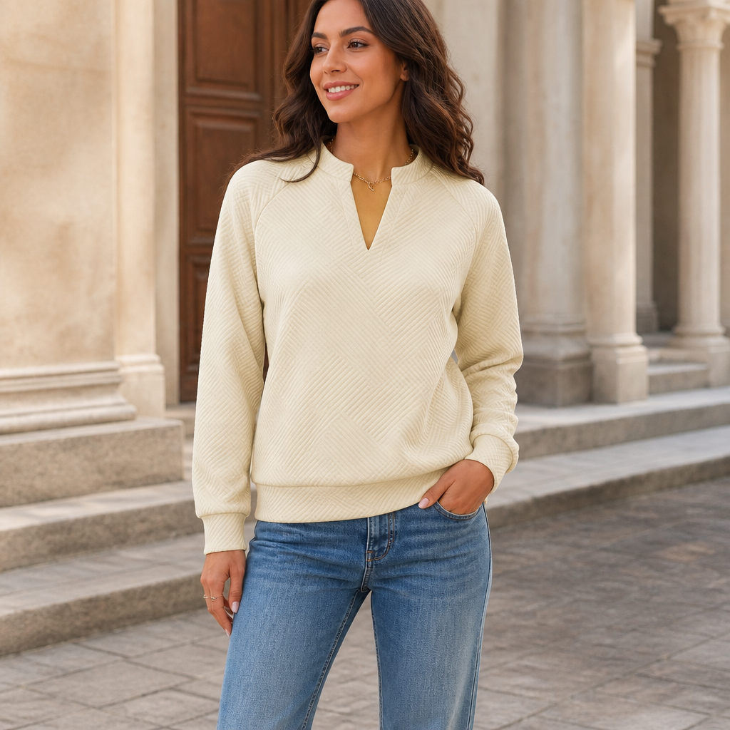 Stria – Striped Jacquard V-Neck Pullover Sweatshirt
