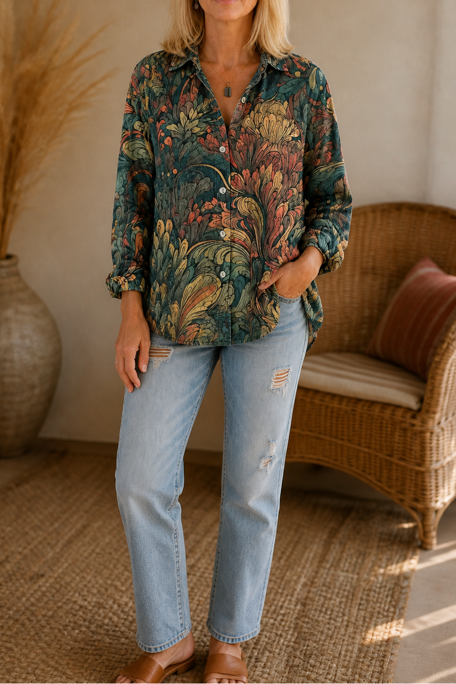 Wearbella – Vintage Floral Print Button-Up Blouse