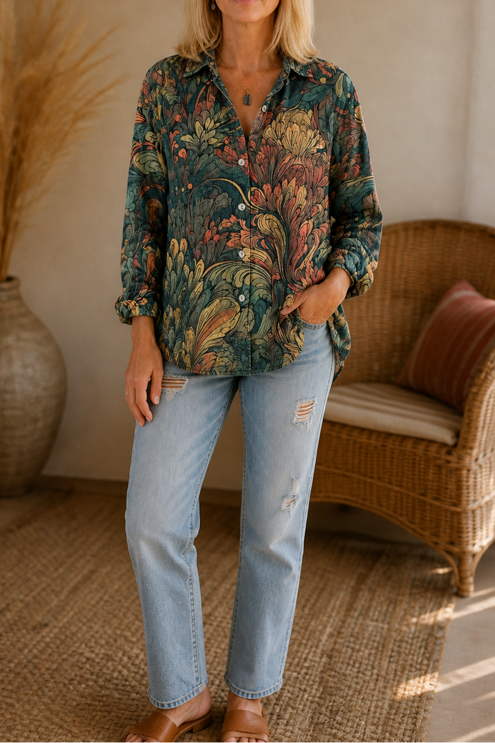 Wearbella – Vintage Floral Print Button-Up Blouse