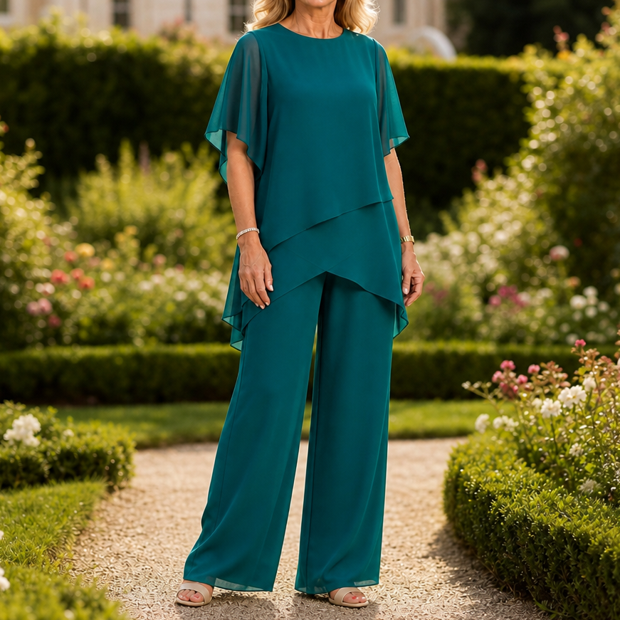 Lineadora – Asymmetric Hem Top And Wide Leg Pants Set