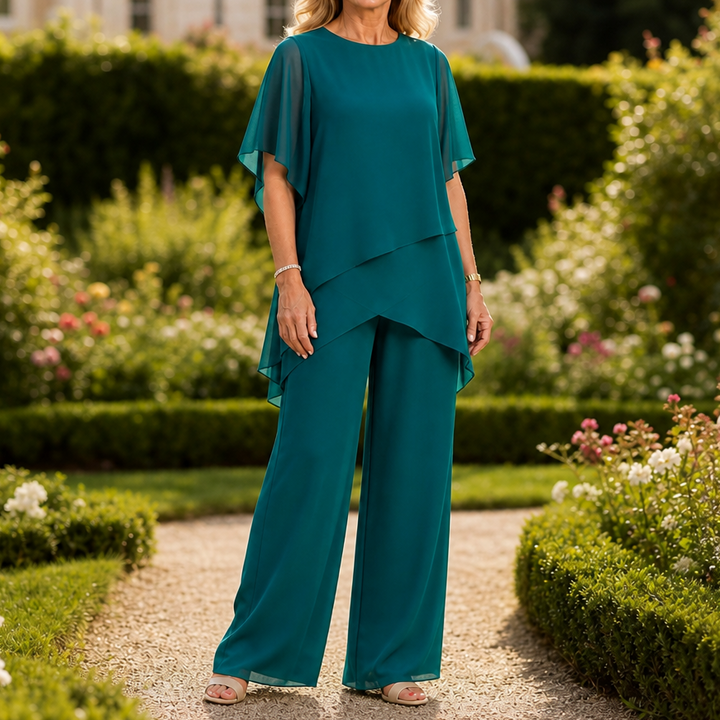 Lineadora – Asymmetric Hem Top And Wide Leg Pants Set