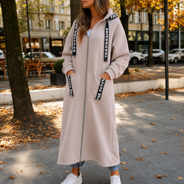 Wrapelle – Extra-Long Hooded Zip Jacket