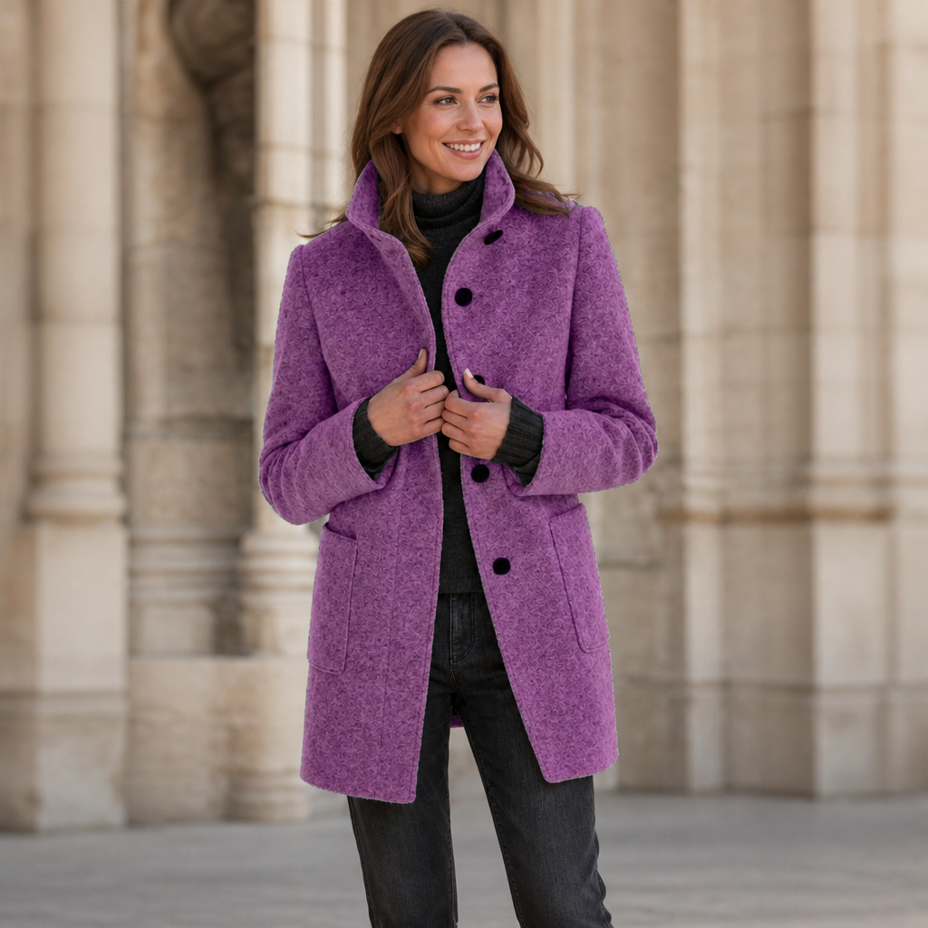 Standelle – Button-Front Stand Collar Fall Coat