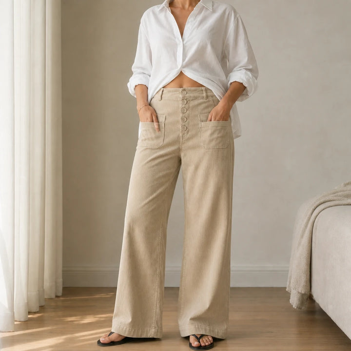Veloura – High-Waisted Striped Velvet Flare Pants