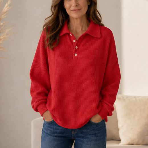 Wovella – Waffle-Knit Relaxed Pullover Top