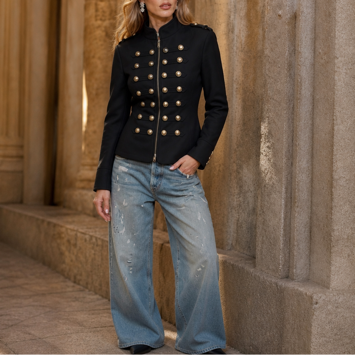 Mayfair – Military-Style Stand-Collar Button-Front Jacket