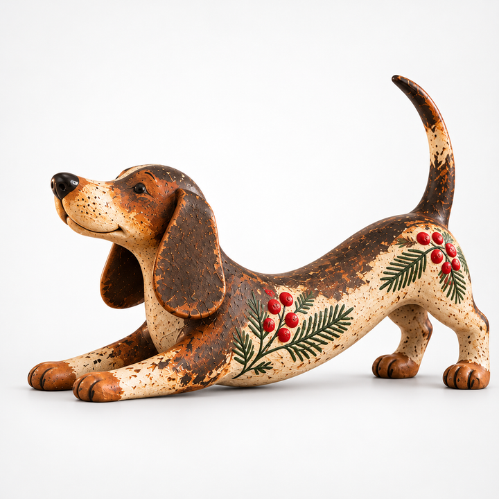Holly Hound – Evergreen Berry Dachshund Christmas Figurine
