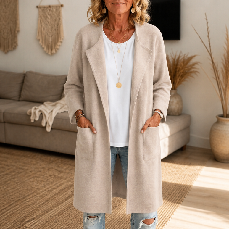 Draperie – Open-Front Longline Wool-Look Coat