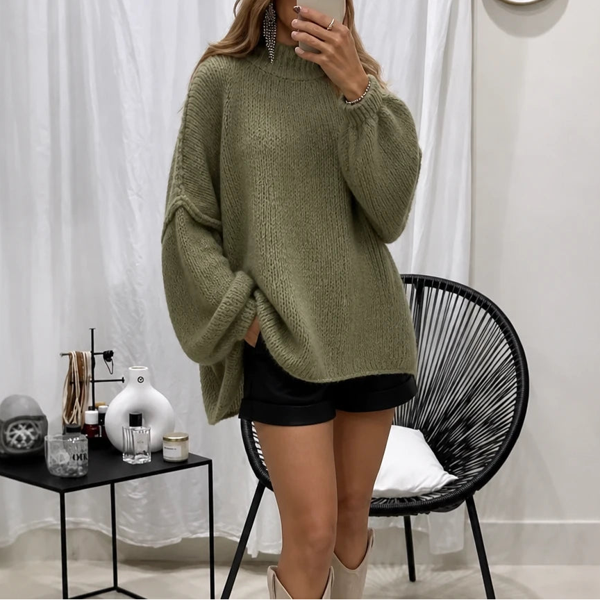 Lunavia – Loose-Fit Mock-Neck Knit Sweater