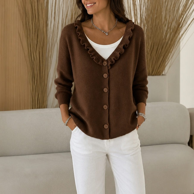 Wearbella – Ruffle Collar Stretch-Knit Cardigan
