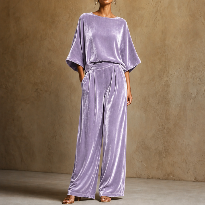 Veloura – Half-Sleeve Top And Wide-Leg Pants Set