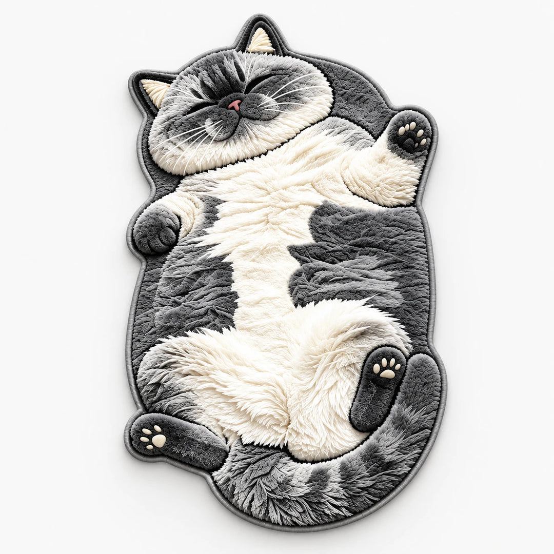Tabby Tumble – Sleeping Cat-Shaped Plush Area Rug