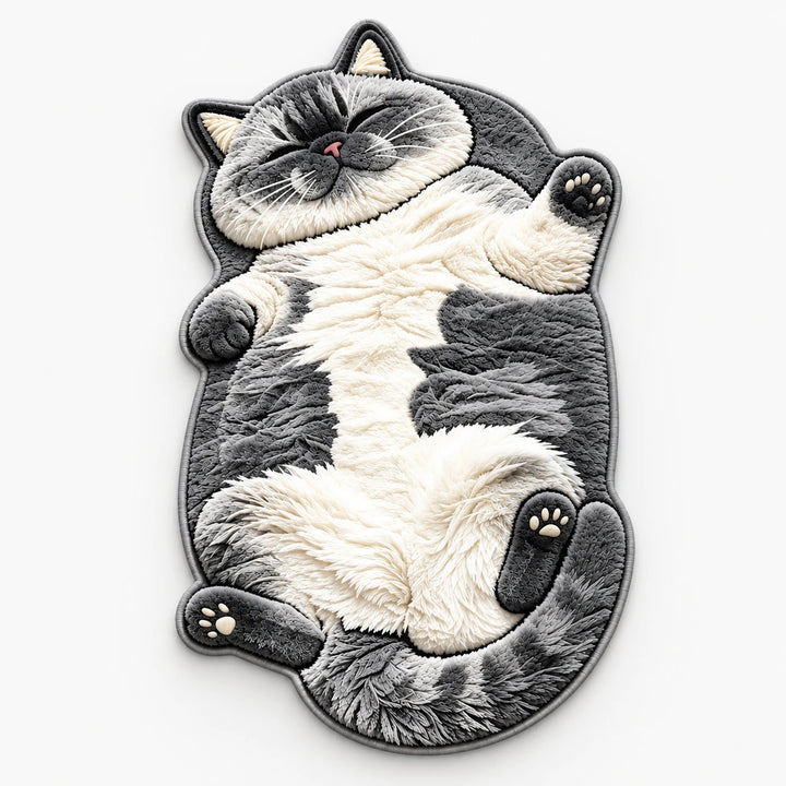 Tabby Tumble – Sleeping Cat-Shaped Plush Area Rug