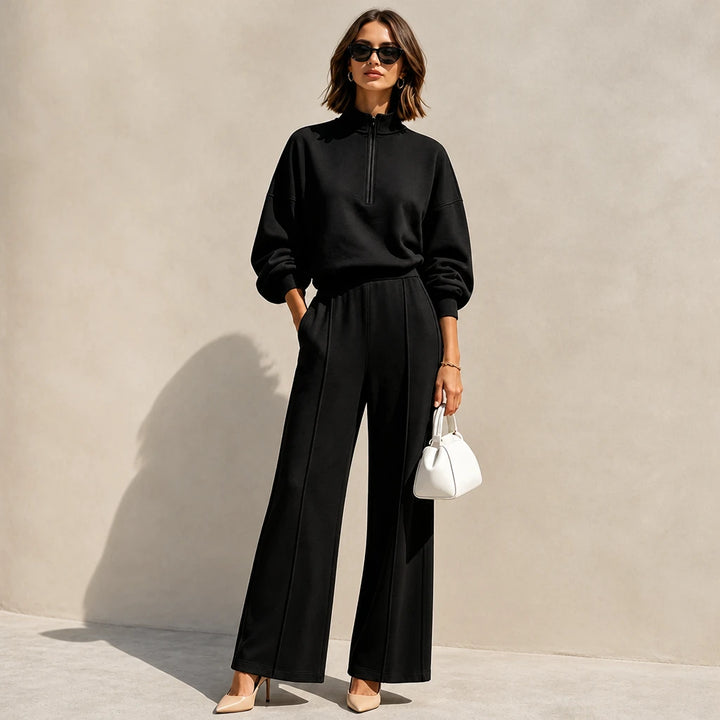 Easeform – Half-Zip Drop-Shoulder Top And Wide-Leg Pants Set