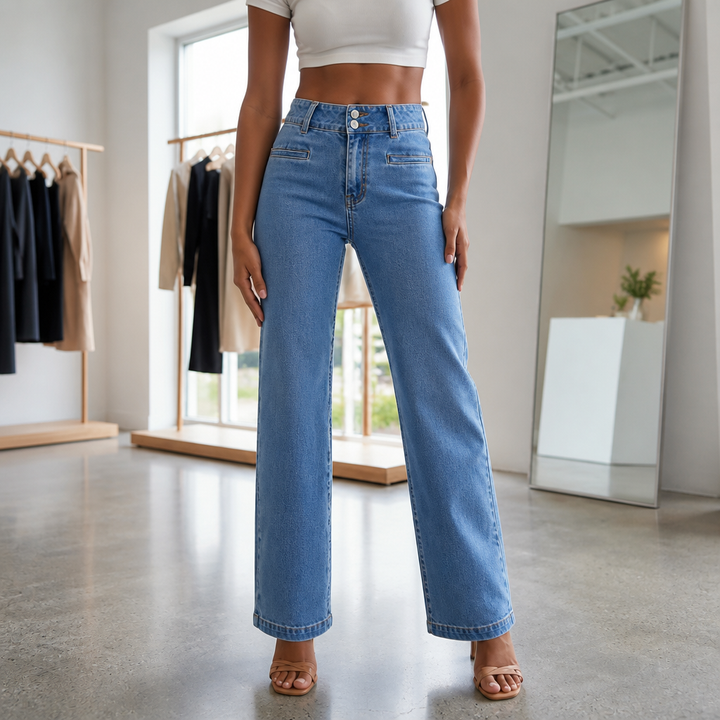 Highline – Double-Button Waistband Wide-Leg Jeans