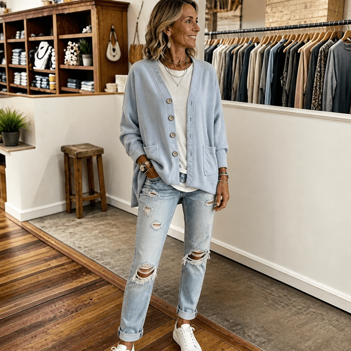 Corduvale – Vertical-Wale Corduroy Open-Front Cardigan