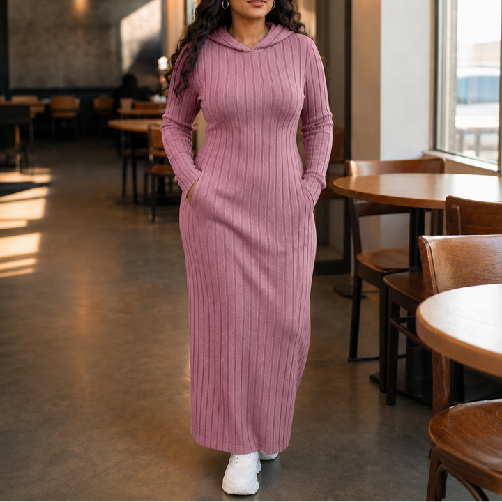 Lunarobe – Ribbed Hooded Maxi Dress With Pockets