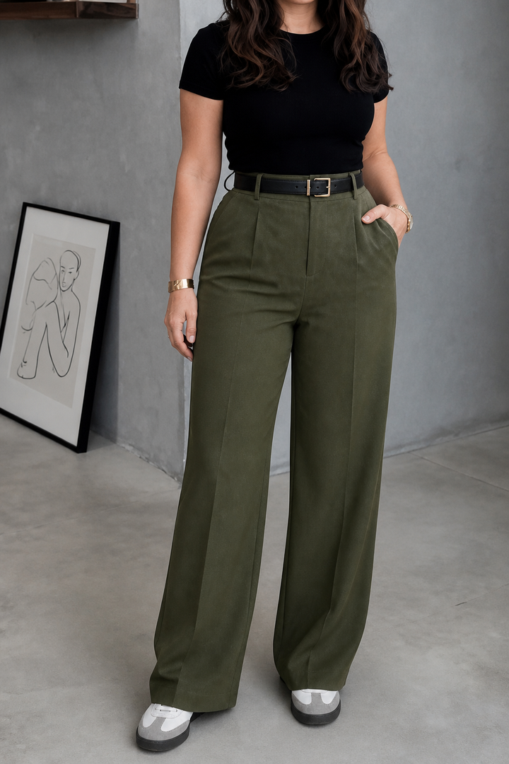 Straightline – High-Waisted Wide-Leg Trousers