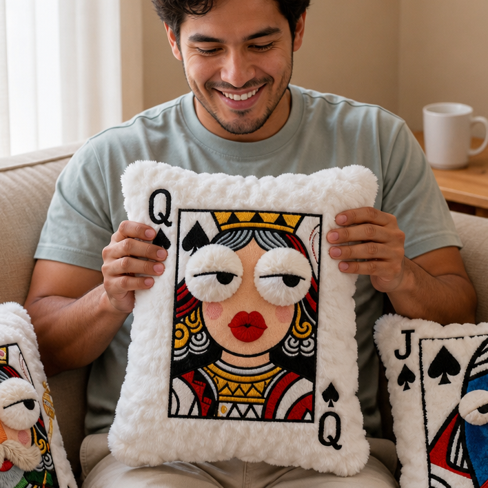 Velvina – Queen Of Spades Faux-Fur Statement Throw Pillow