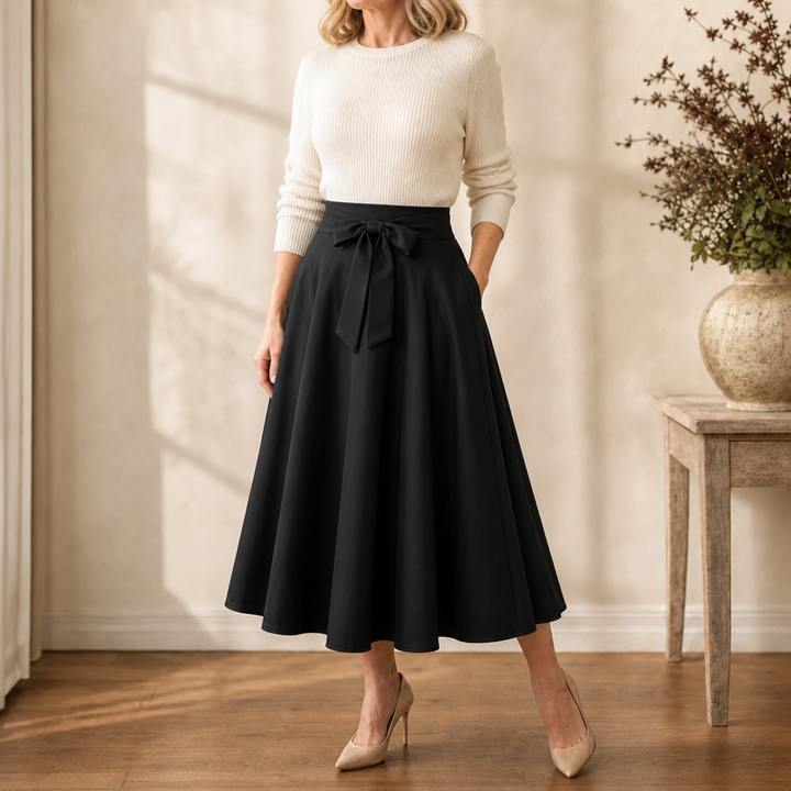Sashwaist – Self-Tie Pleated High-Waisted Midi Skirt