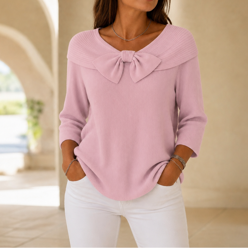 Bowdrift – Bow-Neck Ribbed Knit Sweater