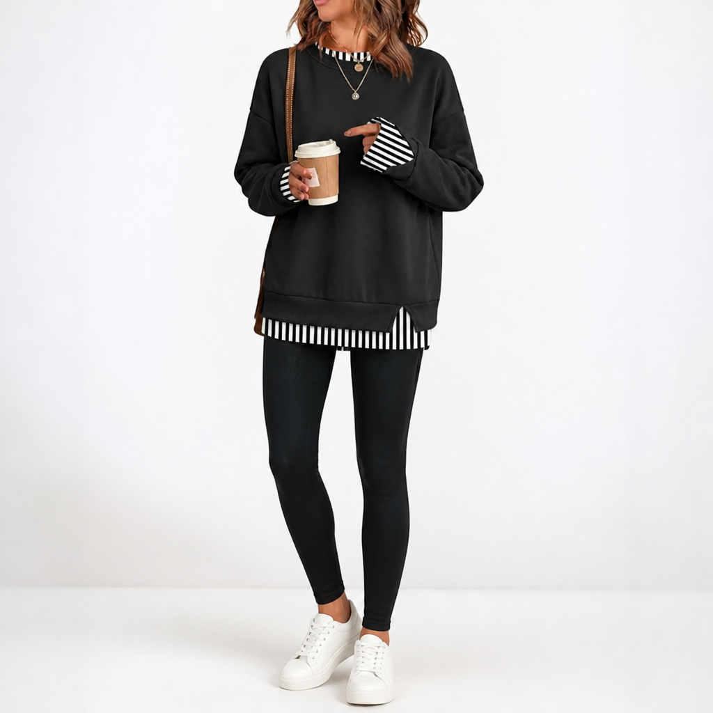 Layerella – Faux-Layer Ribbed Cuff Sweatshirt