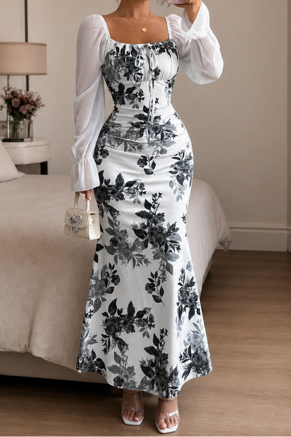 Wearbella – Floral Tie-Front Mermaid Maxi Dress
