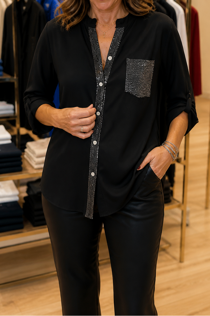 Duskglint – Sequin Pocket Panel Button-Down Top