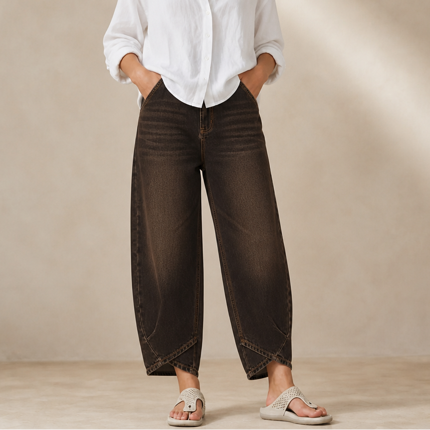 Verlace – Asymmetric Stepped-Hem Wide-Leg Jeans
