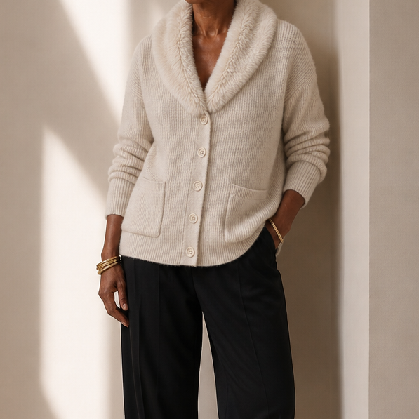 Shaguna – Shaggy Collar Ribbed Knit Cardigan