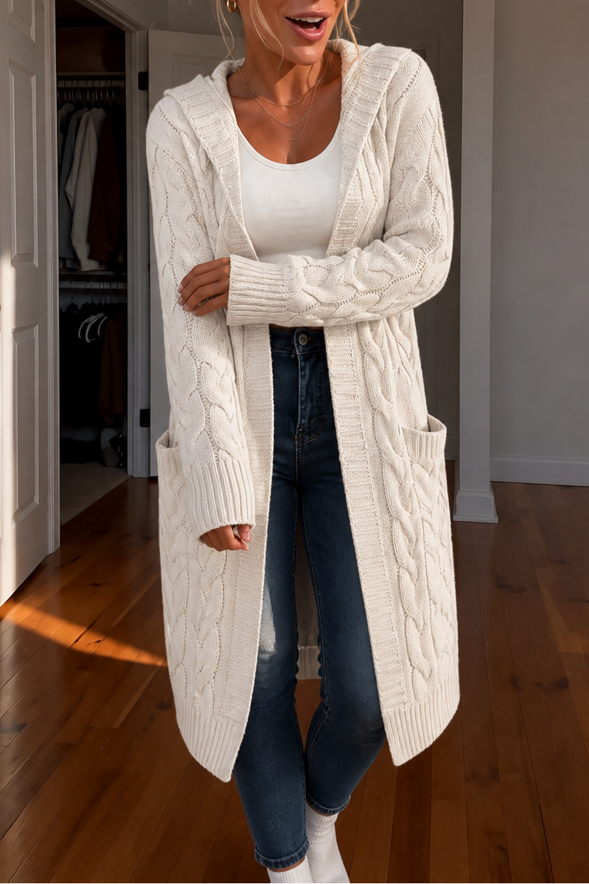 Wearbella – Hooded Chunky Cable Knit Cardigan
