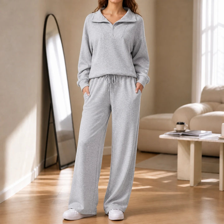 Veya – Quarter-Zip Stand-Collar Blouse And Wide-Leg Trouser Set