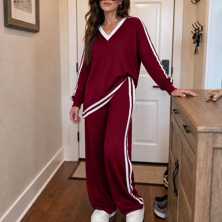 Doretta – Wrap V-Neck Two-Piece Pants Set