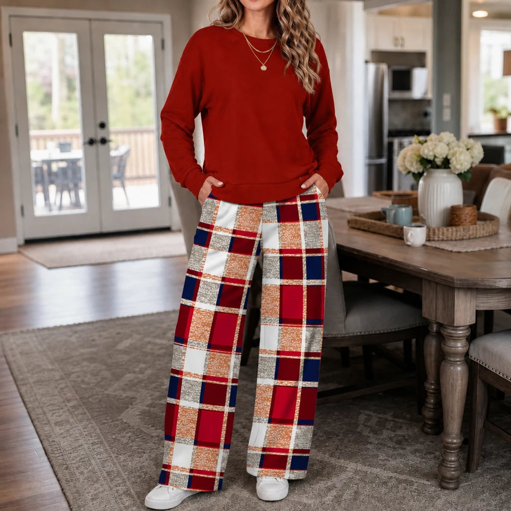 Wearbella – Crewneck Sweatshirt And Wide-Leg Pants Set
