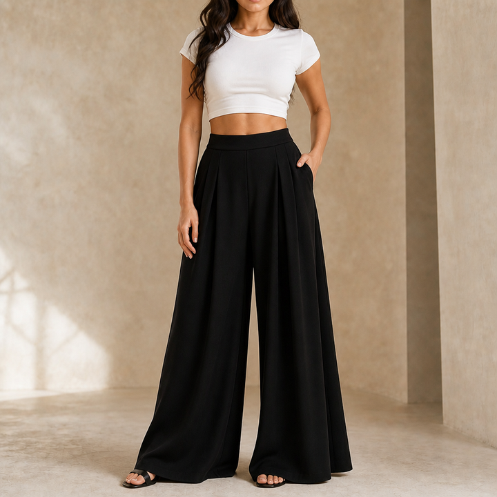 Pleat & Poise – High-Rise Pleated Wide-Leg Trousers