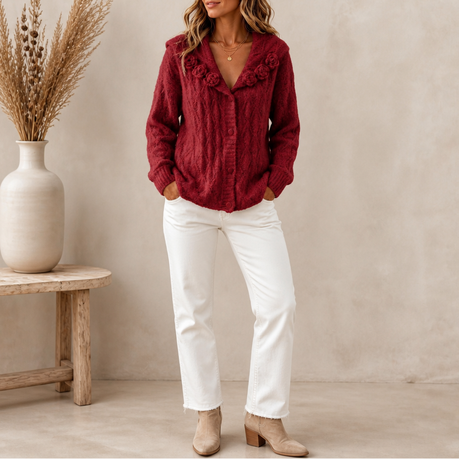Women's Sailor Collar Crochet Knit Cardigan