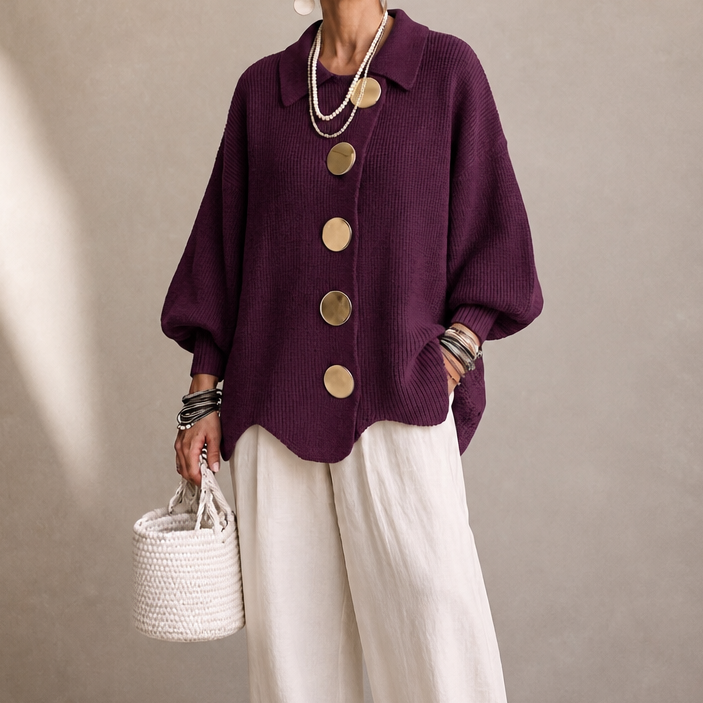Wearbella – Scalloped Hem Chunky Collared Cardigan