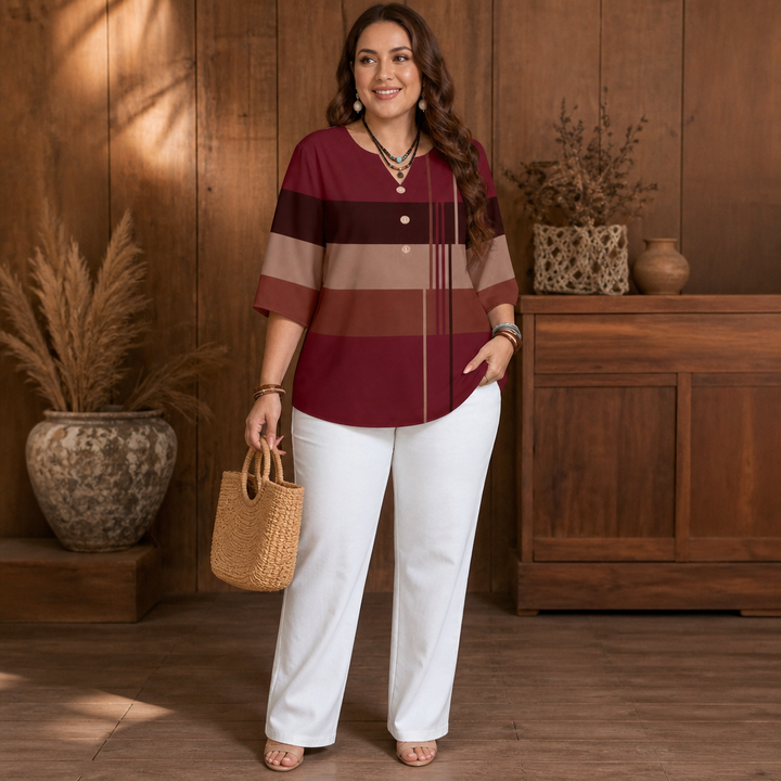 Wearbella – Colorblock Curved-Hem Relaxed Top