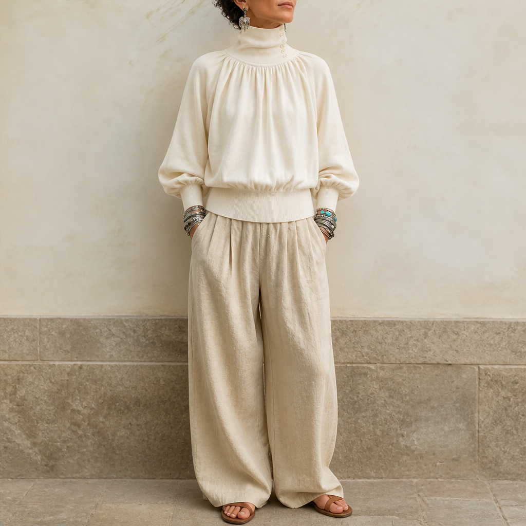 Pleatelle – Pleated Shoulder Lantern Sleeve Knit Sweater
