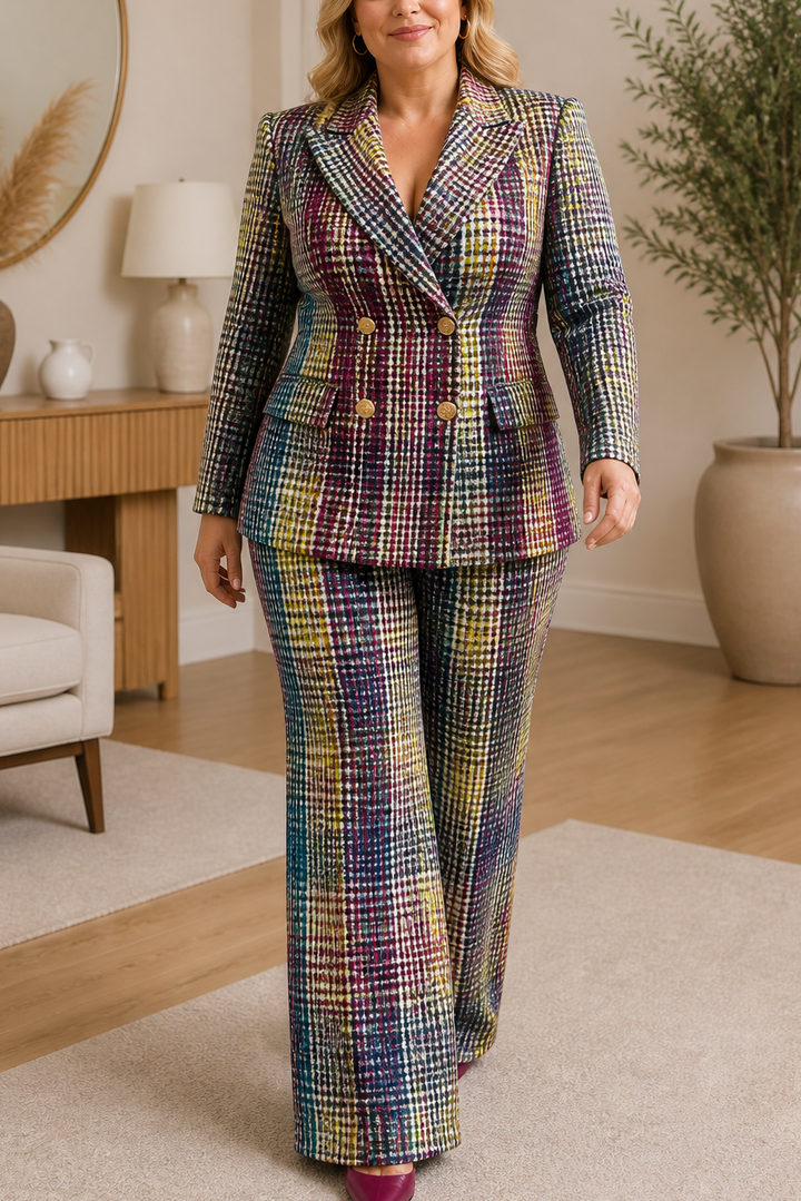 Composure – Plaid Double-Breasted Blazer & Wide-Leg Pants Set