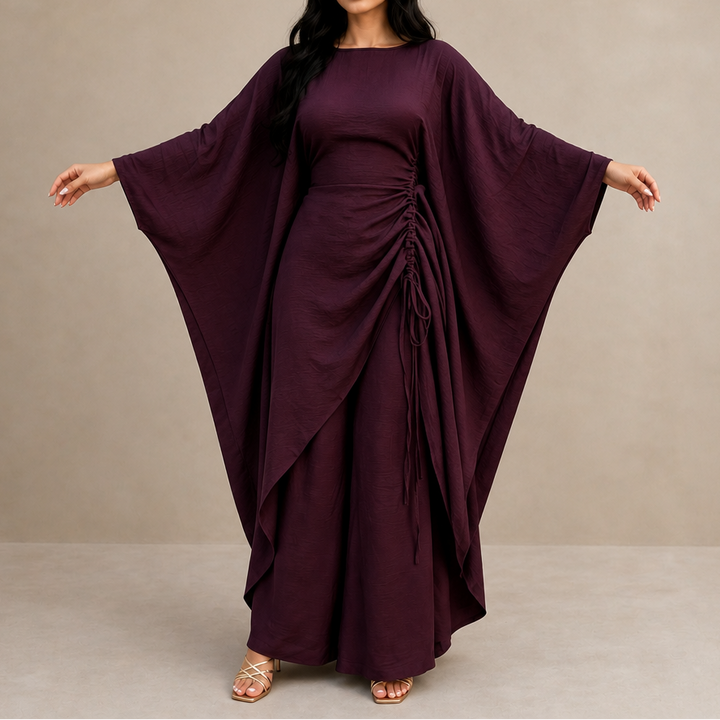 Cinchara – Ruched Waist Batwing Kaftan Two-Piece Set