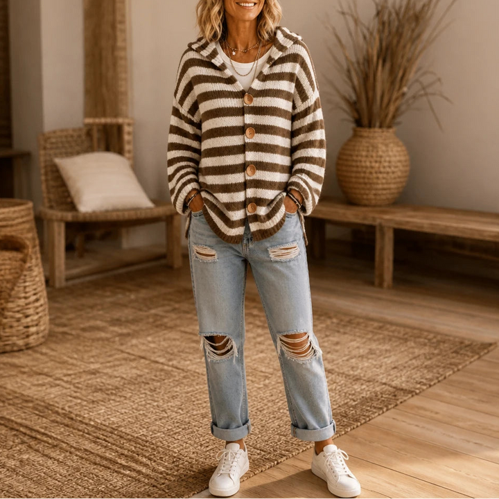 Stripa – Striped Hooded Knit Cardigan